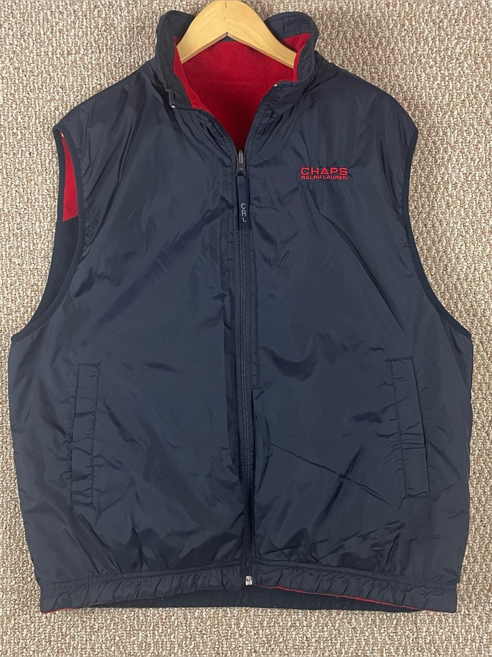 Vintage Chaps Ralph Lauren Reversible Vest Mens Large 90s Fleece Red Blue R1
